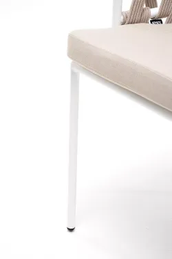 "Диего" стул плетеный из роупа, каркас из стали белый муар, роуп бежевый круглый, ткань бежевая 052