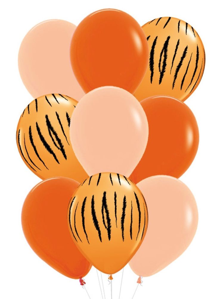 Шарики с принтом тигра и оранжевые шары с гелием в букете