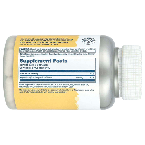 Solaray, цитрат магния, 400 мг, 90 капсул (133 мг в 1 капсуле)