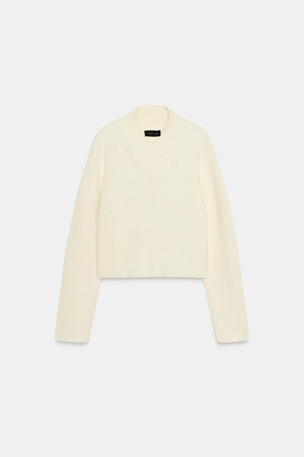 ZARA СВИТЕР В РУБЧИК С V-ОБРАЗНЫМ ВЫРЕЗОМ, ЭКРЮ