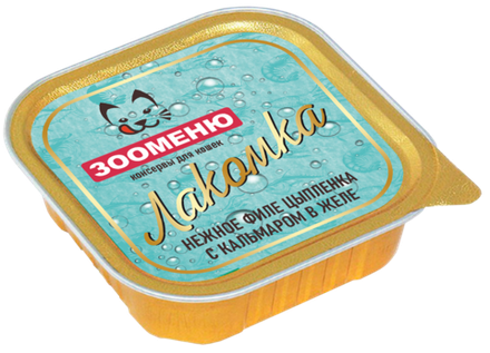 Консервы для кошек Зооменю Лакомка "Нежное филе цыпленка с кальмаром в желе" - 16 шт. по 100г