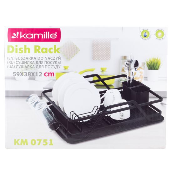 Сушилка для посуды из алюминия с поддоном (черная) Kamille KM-0751