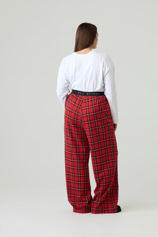 Брюки в клетку удлиненные, красный