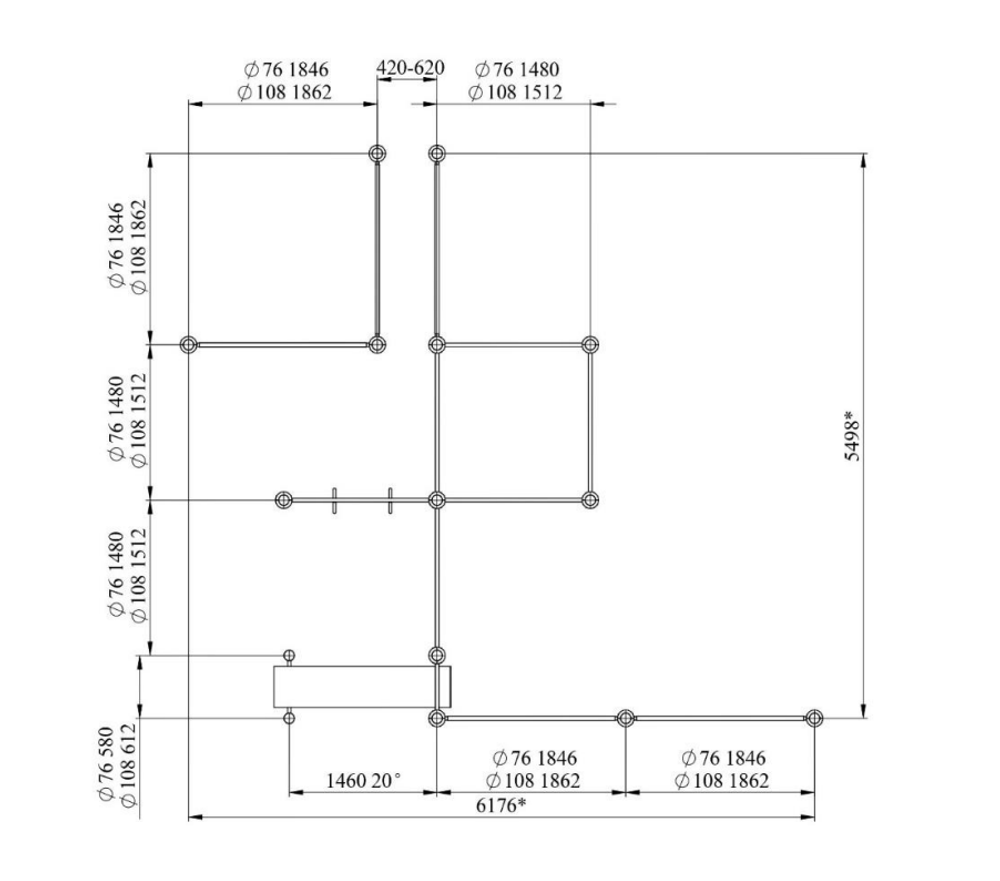 Спортивный комплекс №106, кольца, турники, брусья, шведская стенка, скамья, 6180*5500*2700 мм., D=89 мм.