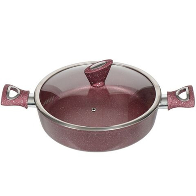Сотейник алюминий, 28 см, антиприг, Daniks, Мрамор Олимп, винный, STWP-28-RWM-IND-LID, с крыш, индук