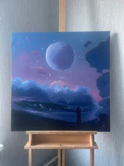 Картина маслом на холсте "Искатель" 75х75 см. Деревянный подрамник. Художник Наталия Осадчук