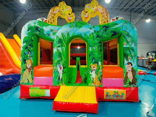 Коммерческий надувной батут "Законы джунглей", без горки