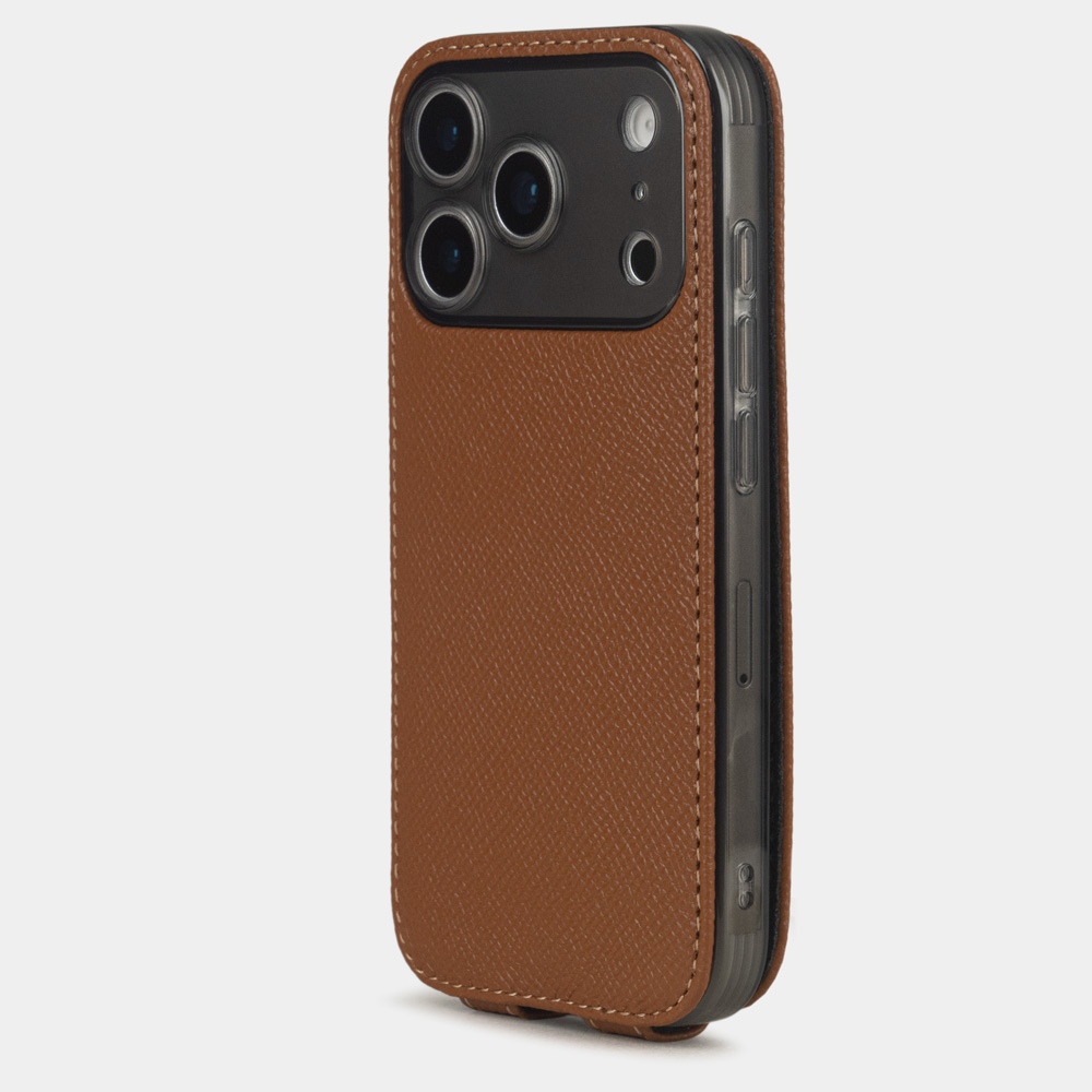 Чехол iPhone 17 Pro натуральная кожа сафьяно, цвета карамель