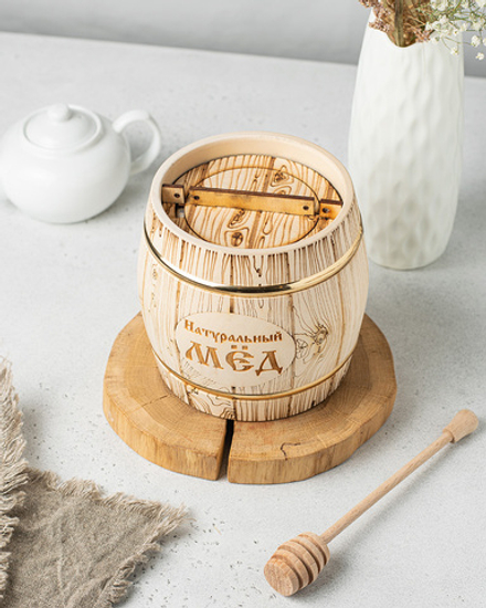 Деревянный бочонок с липовым мёдом HoneyForYou, 0,5 кг