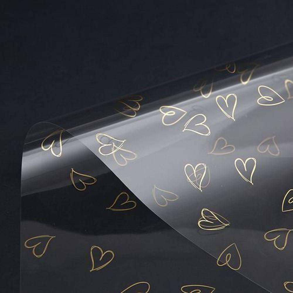 ЛИСТ ПРОЗРАЧНЫЙ Сердечки 58*58/20шт ЗОЛОТО