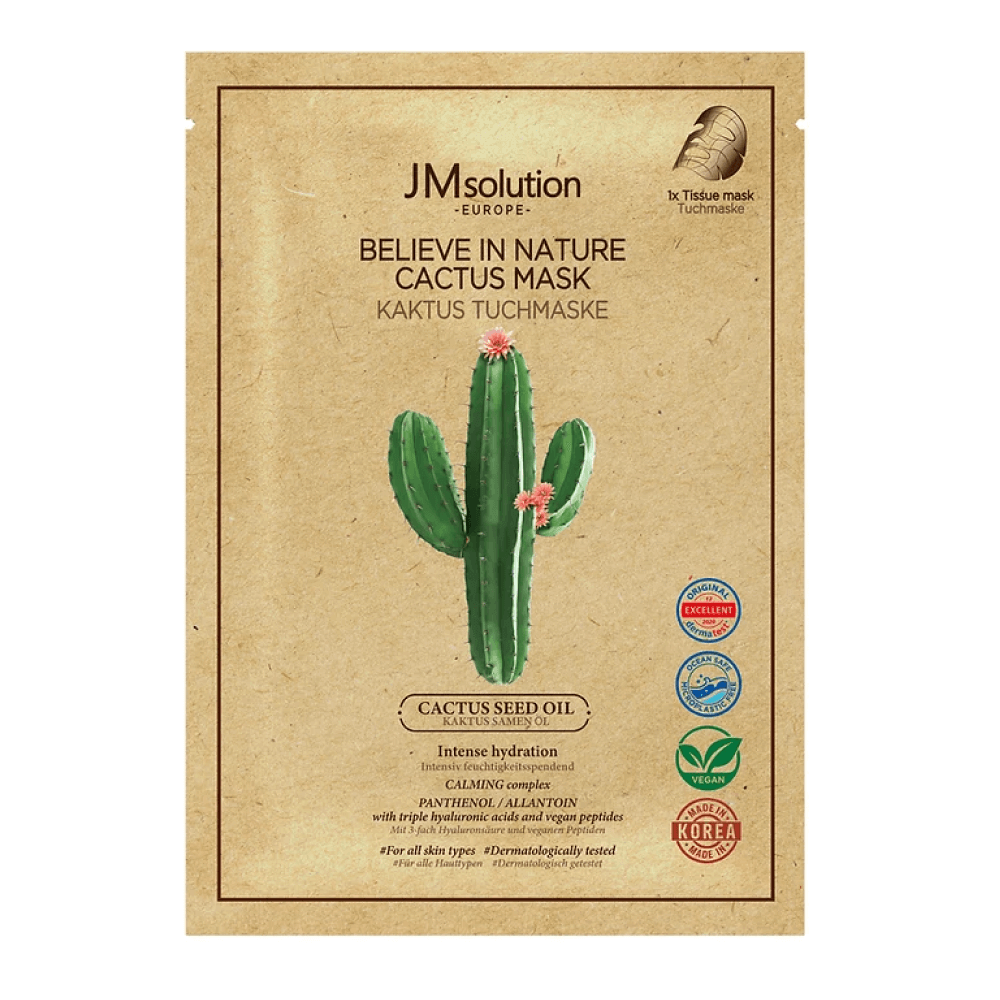 JMsolution тканевая маска Веганская с маслом кактуса  Europe Believe In Nature Cactus Mask