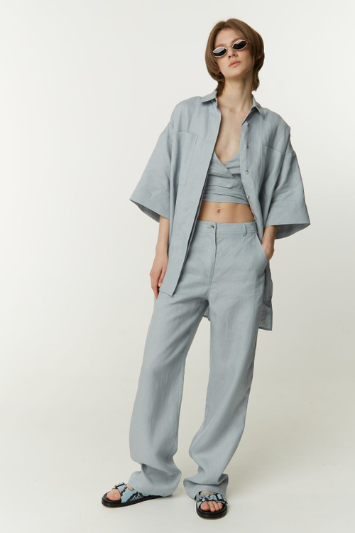 Платье мини, лен песочный