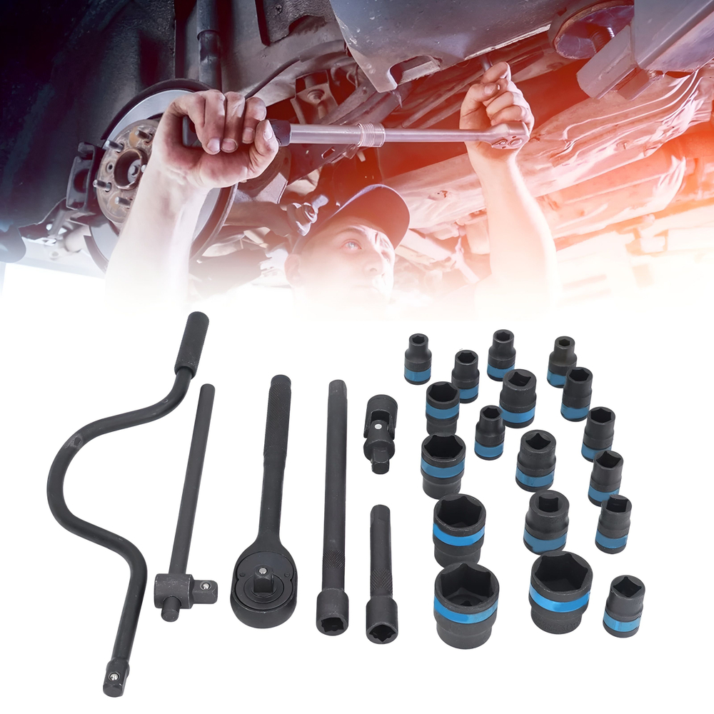 Набор ударных головок 1/2" 24 шт. с воротком / коловоротом / трещоткой под Гайковерт