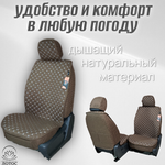 Универсальный чехол на передние сиденья из льна в коричневом цвете