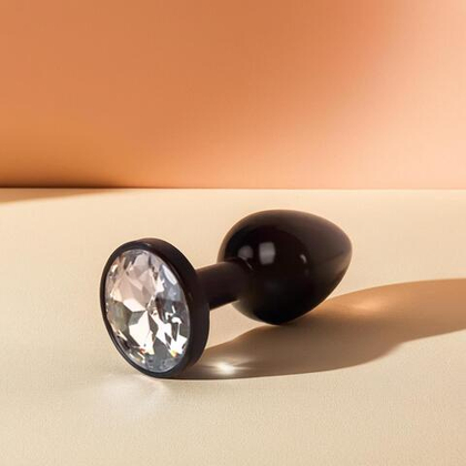Анальная пробка металлическая черная с белым кристаллом Fantasy Toys (S)