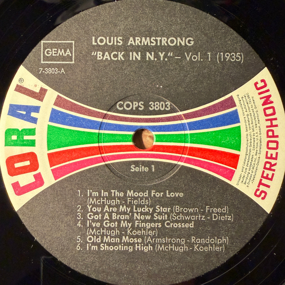 Louis Armstrong ‎– Back In N.Y. Vol.1 (Германия 1969г.)
