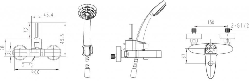 Смеситель для ванны с коротким изливом с аксессуарами Bravat Spring