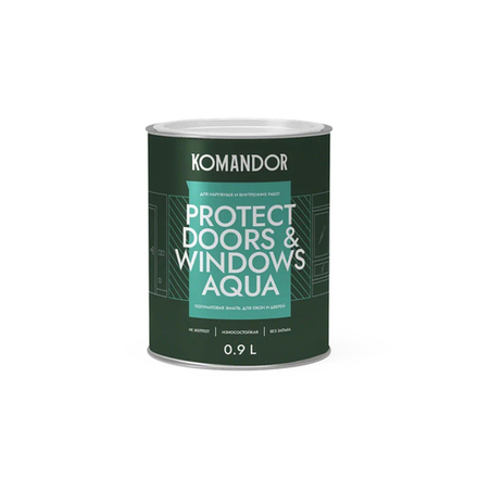 Эмаль для окон и дверей Komandor Protect Doors&Widows Aqua, полуматовая, база А, белая, 0,9 л