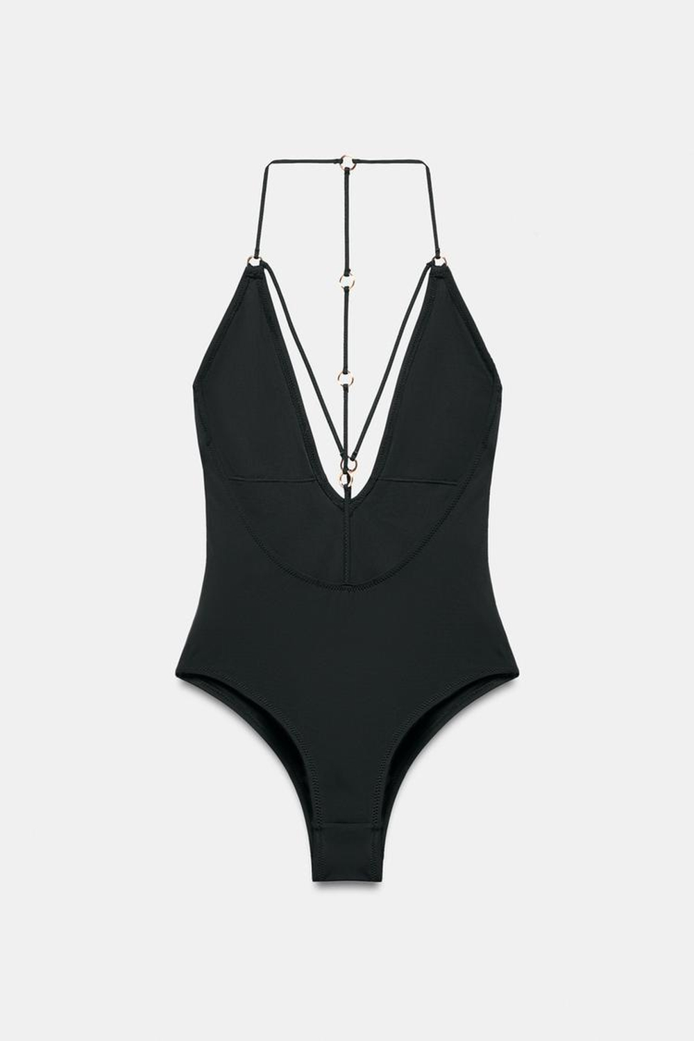 ZARA КУПАЛЬНИК НА БРЕТЕЛЯХ С ЛЮВЕРСАМИ, ЧЕРНЫЙ