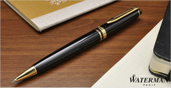 Шариковая ручка Waterman Expert, цвет: Black Laque GT, стержень: Mblue