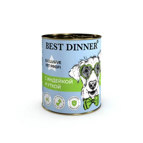 BEST DINNER (Бест Динер) Exclusive Vet Profi Консервы для собак для профилактики пищевой аллергии Hypoallergenic, С индейкой и уткой, 340 г
