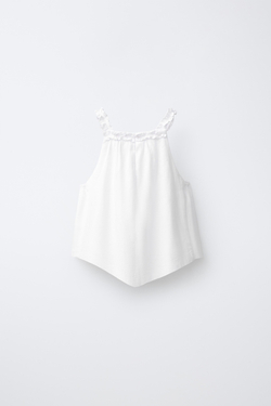 ZARA ТОП ИЗ ЛЬНА С ГОРЛОВИНОЙ ХАЛТЕР, ЖЕЛТОВАТО-БЕЛЫЙ
