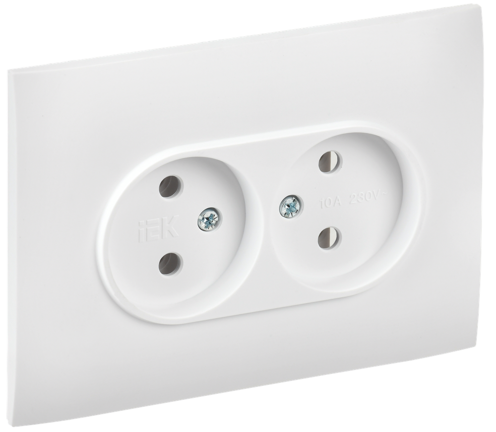 SKANDY Розетка 2-местная без заземления без защитных шторок 10А в сборе SK-R10W арктический белый IEK