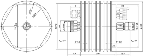 2.92 мм, Аттенюатор фиксированный, 40 ГГц, 25Вт (10-40 dB)