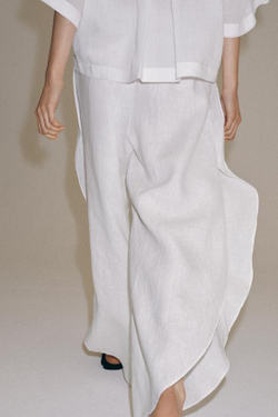 ZARA БРЮКИ ИЗ ЛЬНА С РАЗРЕЗАМИ — ZW COLLECTION, БЕЛЫЙ