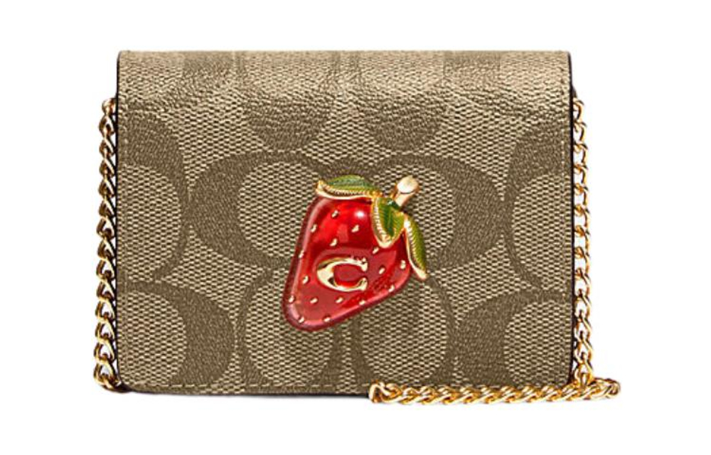 COACH Cow Leather Shoulder Bag, Crossbody Bag, Wallet Mini Women"s Brown & Red