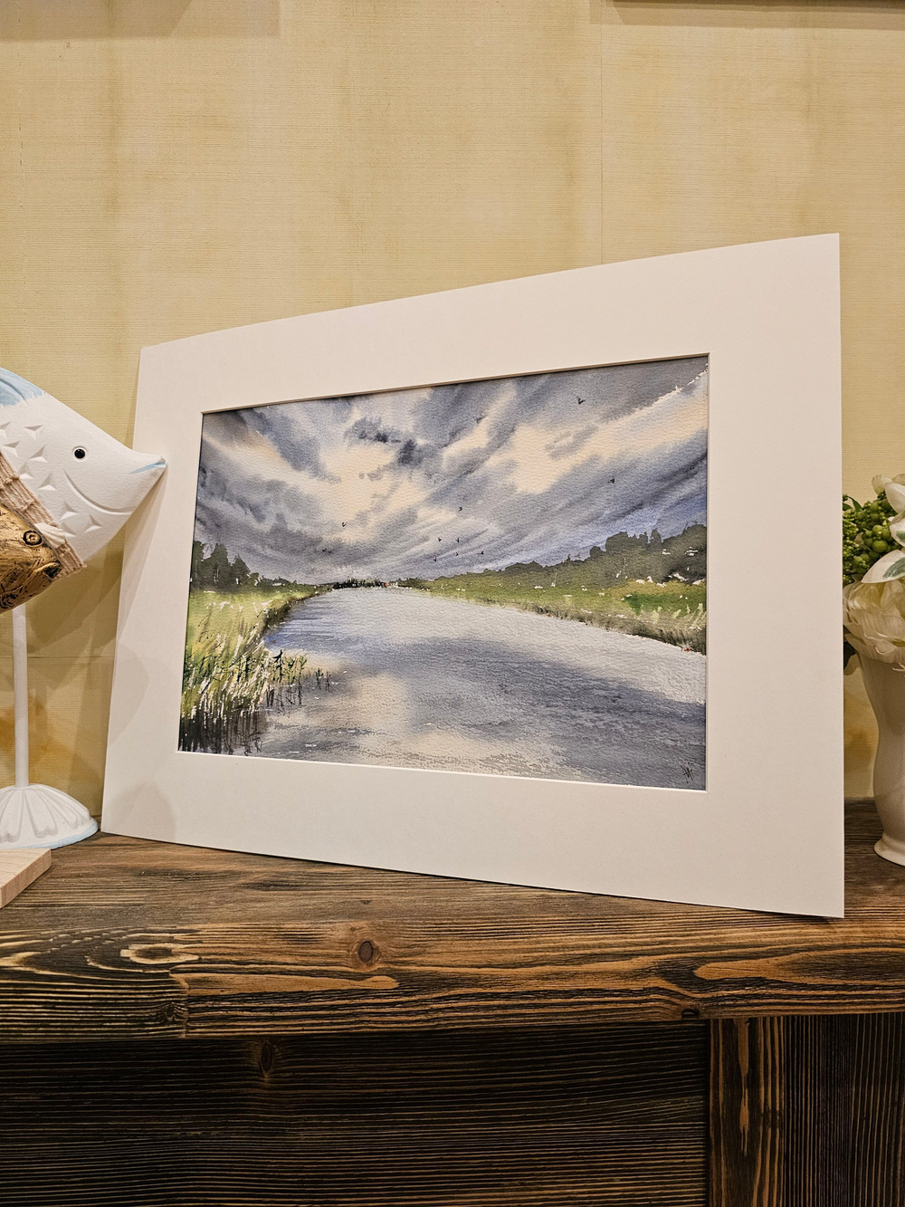 Картина авторская акварельная в паспарту 30х40 см на стену для интерьера "Закат на Яузе"