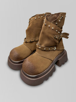 Ботинки FE45-4 однотонные на высокой подошве с застежками и металлическими заклепками