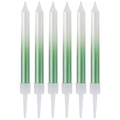 Свечи для торта «Перламутровый градиент» в бело-зеленом цвете 8 см, 6 шт с подставками