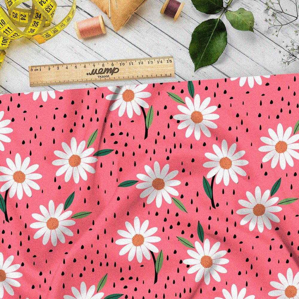 Ткань бифлекс ромашки под дождём