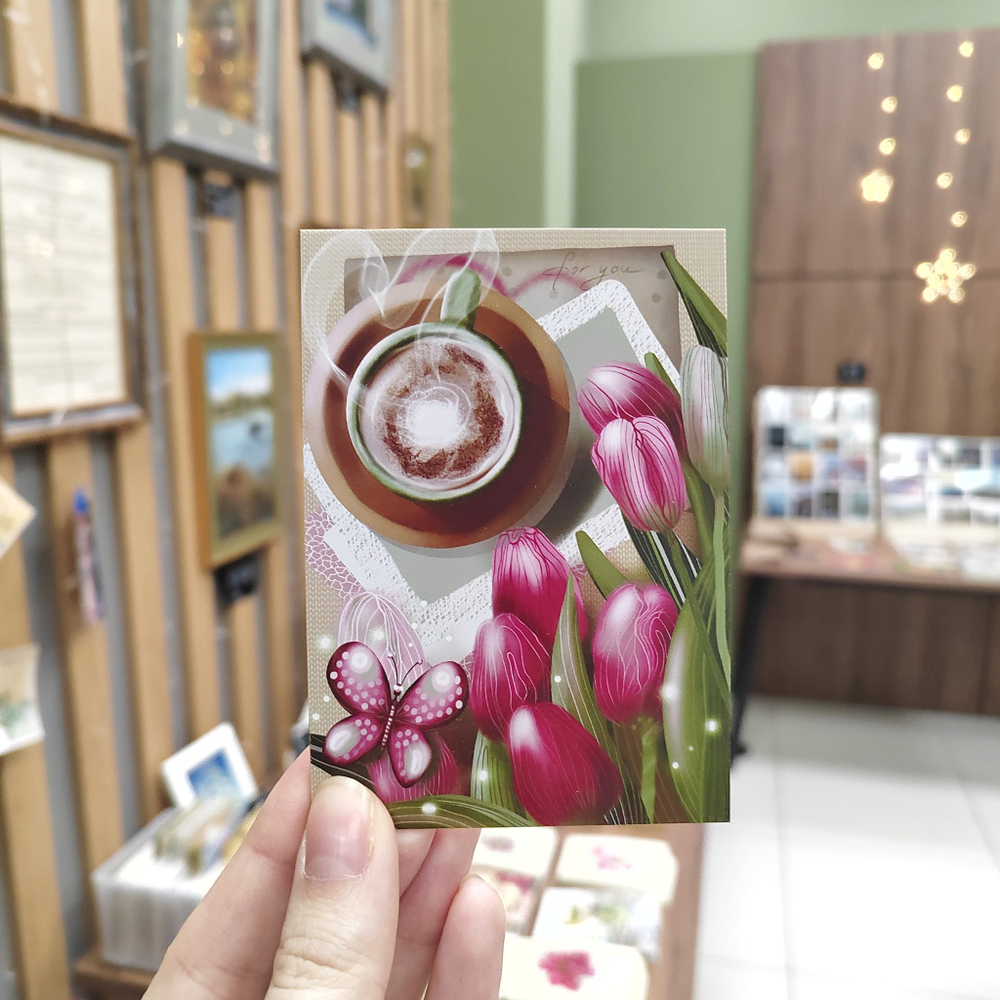 Мини-открытка "Весенний кофе"