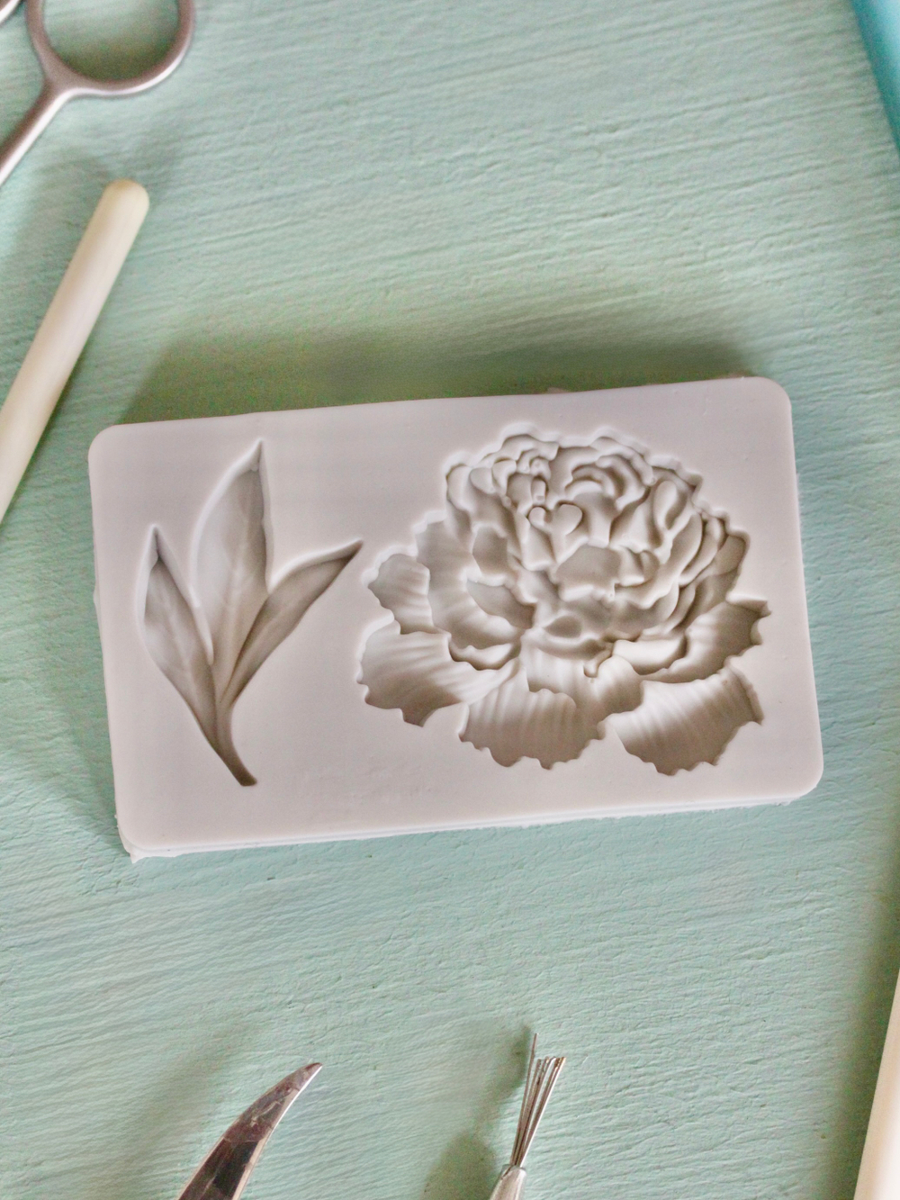 Силиконовый молд для декора "Пион с листом"