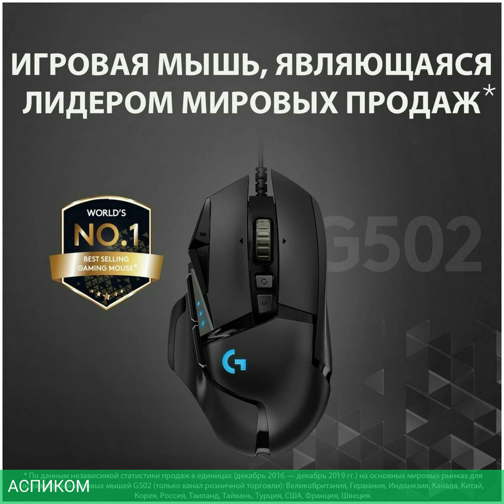 Мышь Logitech G502 Hero черный (910-005474)