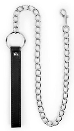 Металлический поводок для ошейника с черной ручкой - 77 см. (Цвет: черный с серебристым)