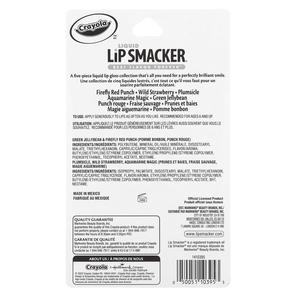Lip Smacker, Crayola, жидкий блеск для губ, набор разных вкусов, 5 шт., 14 мл (0,45 жидк. унции)
