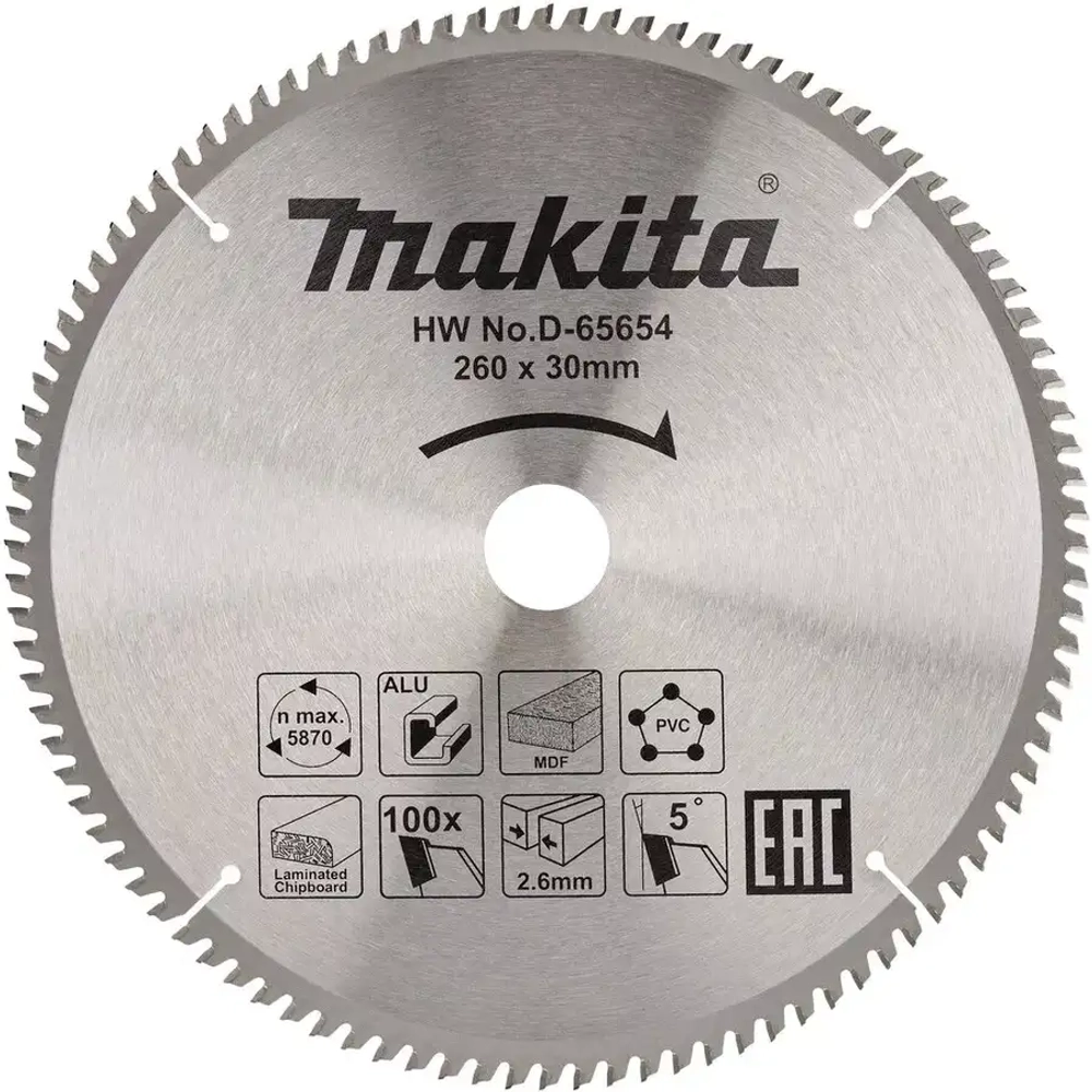 Пильный диск универсальный 260x30x2,6/1,8x80T Makita D-65648