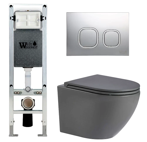 Унитаз с инсталляцией WeltWasser AMBERG 350 ST + MERZBACH 043 MT-GR + AMBERG RD-CR