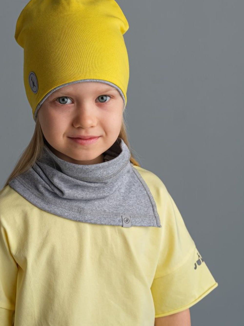 Комплект Шапка трикотажная+снуд (Желтый, Серый меланж) ФЛАЙ