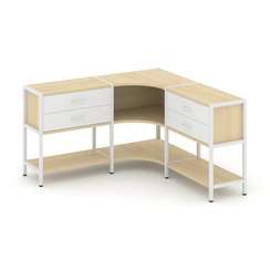 Shelf System Трехсекционный угловой стеллаж двухярусный с ящиками SN.STMU-231 Акация Лорка/Белый/Мет