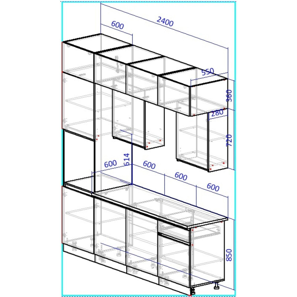 Кухонный гарнитур в потолок 2400 Виктория, Графит