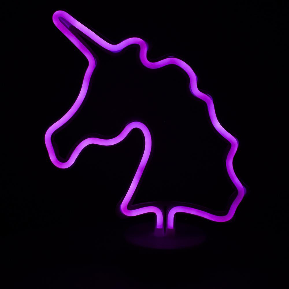 Ночник неоновый Единорог бат. 32см коробка