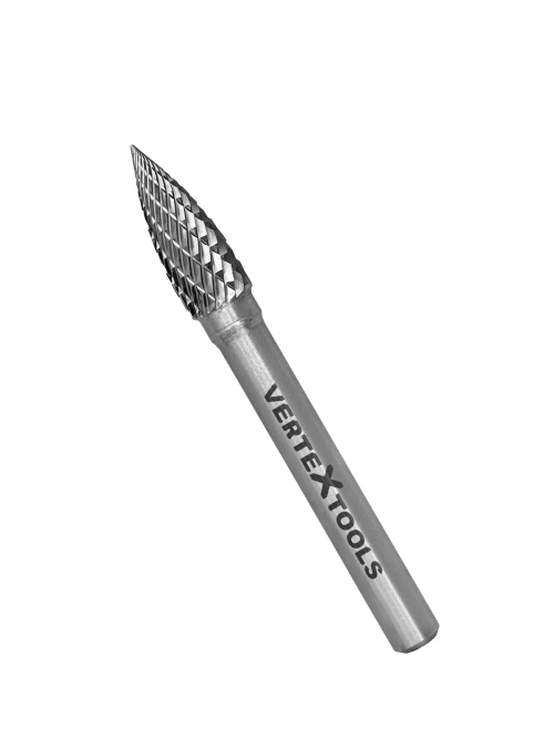 БОРФРЕЗА ПО МЕТАЛЛУ ТВЕРДОСПЛАВНАЯ, ПАРАБОЛИЧЕСКАЯ ЗАОСТРЕННАЯ, ТИП G, 8мм VERTEXTOOLS