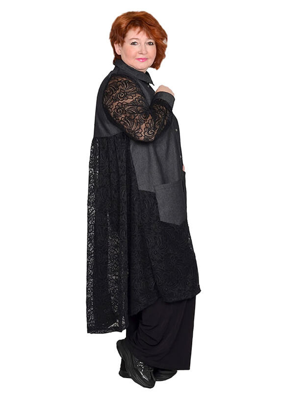 Платье-рубашка с кружевом Эстрада