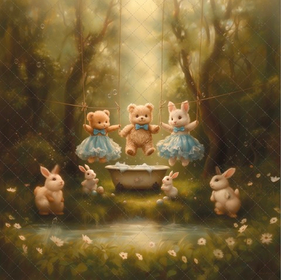 Мишки "большая стирка" №1- фон неопреновый