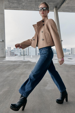 ZARA КОРОТКАЯ КУРТКА С ВОРОТНИКОМ-СТОЙКОЙ, РЫЖЕВАТО-КОРИЧНЕВЫЙ