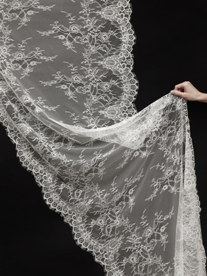 Кружево шантильи теплое белое неэластичное ширина 70 см купон 2.9 м